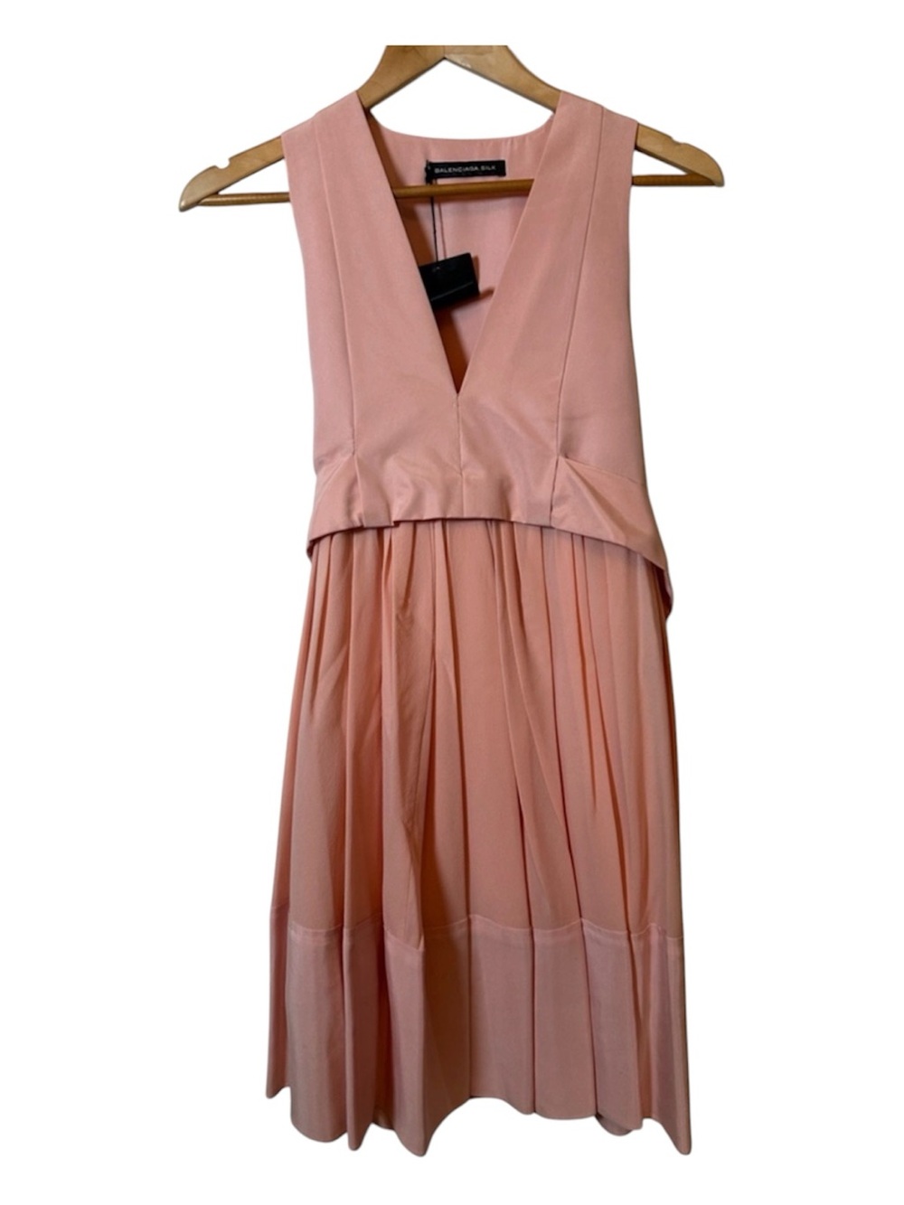 Balenciaga Soft Pink V-Neck Midi Pleated Dress